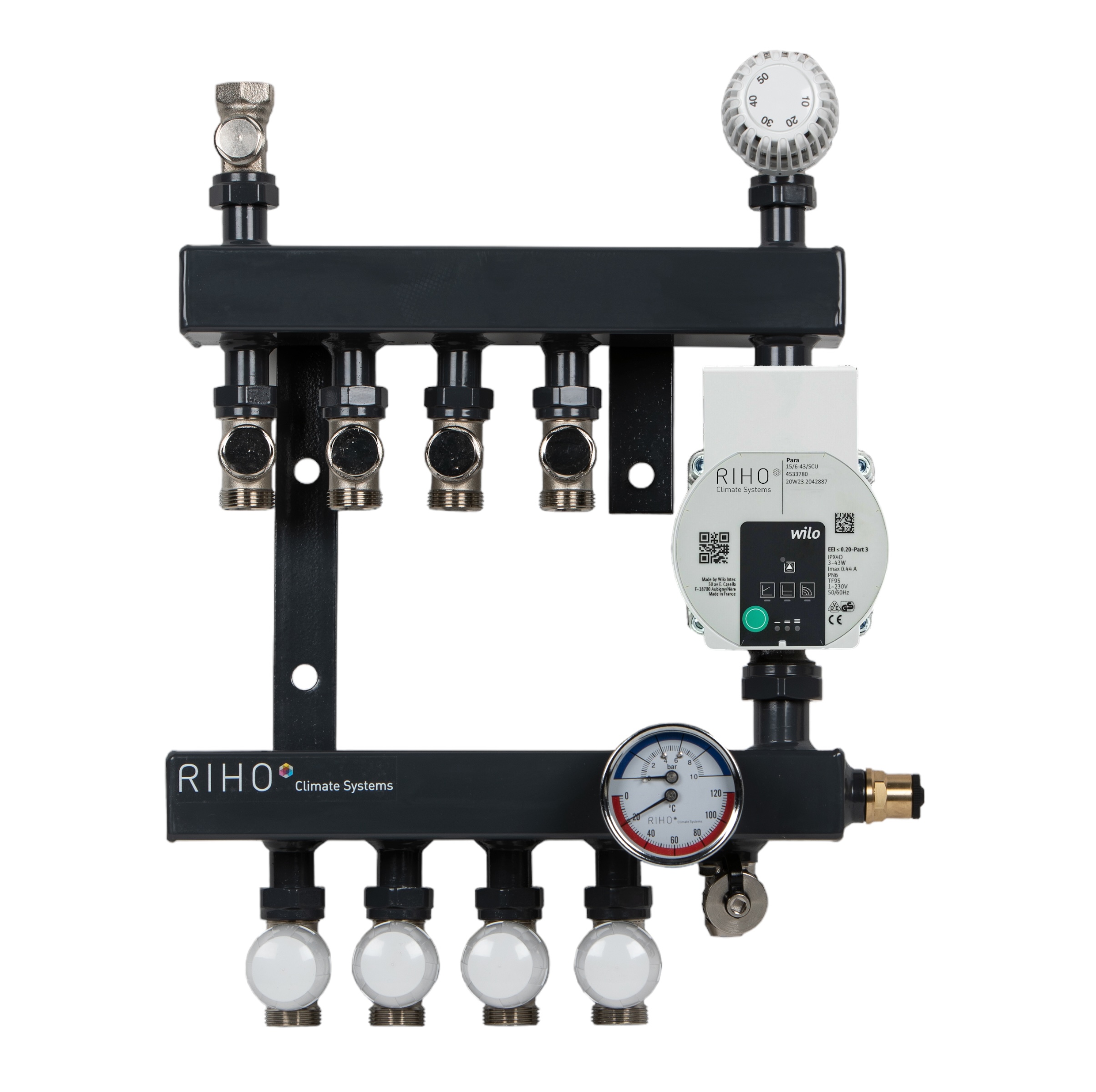 Uniwarm Boxer verdeler met ge&iuml;ntegreerde Wilo-pomp voor vloerverwarming. De verdeler zorgt voor een effici&euml;nte waterverdeling en een optimale regeling van het klimaatsysteem.
