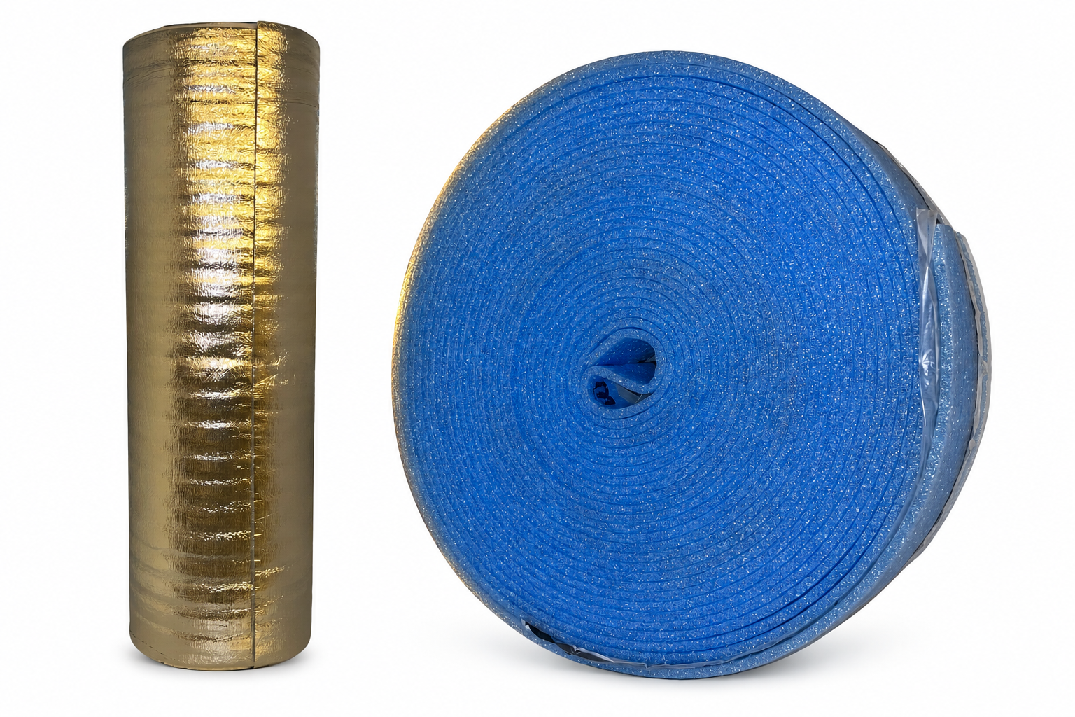 Alufoam en randisolatie overzichtelijk naast elkaar afgebeeld als isolatiematerialen voor een efficiënte vloeropbouw bij vloerverwarming. De Alufoam zorgt voor een dampwerende en egaliserende onderlaag, terwijl de randisolatie de werking van de dekvloer o