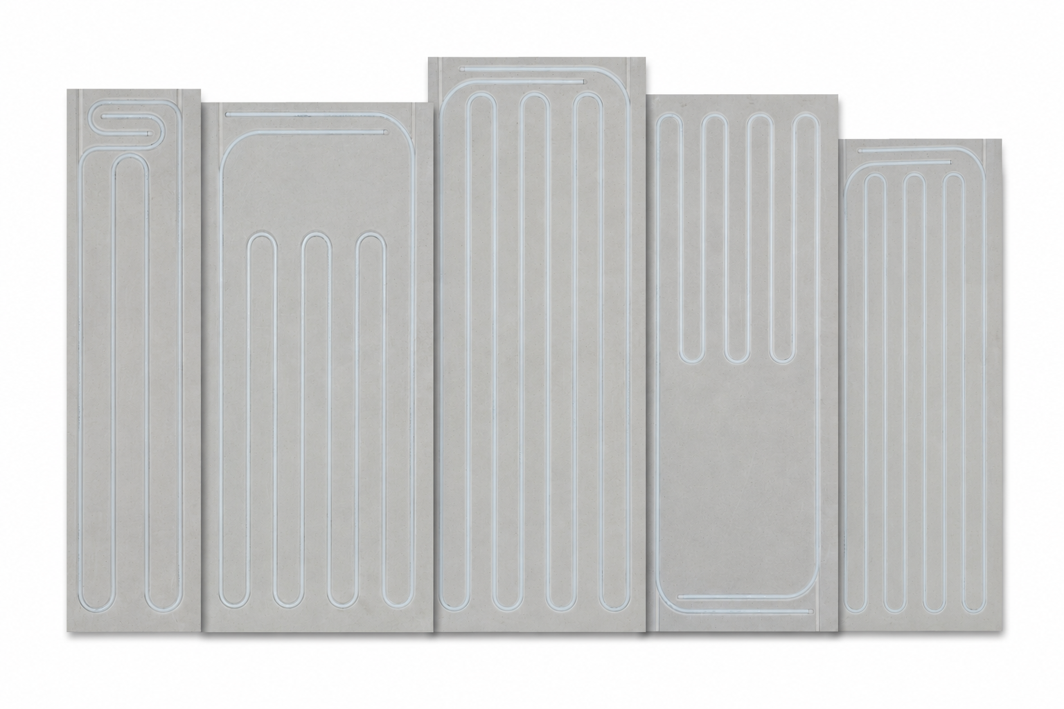Uniwarm plafondmodule voor plafondverwarming en -koeling met geïntegreerde vloerverwarmingsleiding. Duurzaam klimaatsysteem voor gelijkmatige stralingswarmte en comfortabele plafondkoeling, ideaal voor renovatie en nieuwbouw.